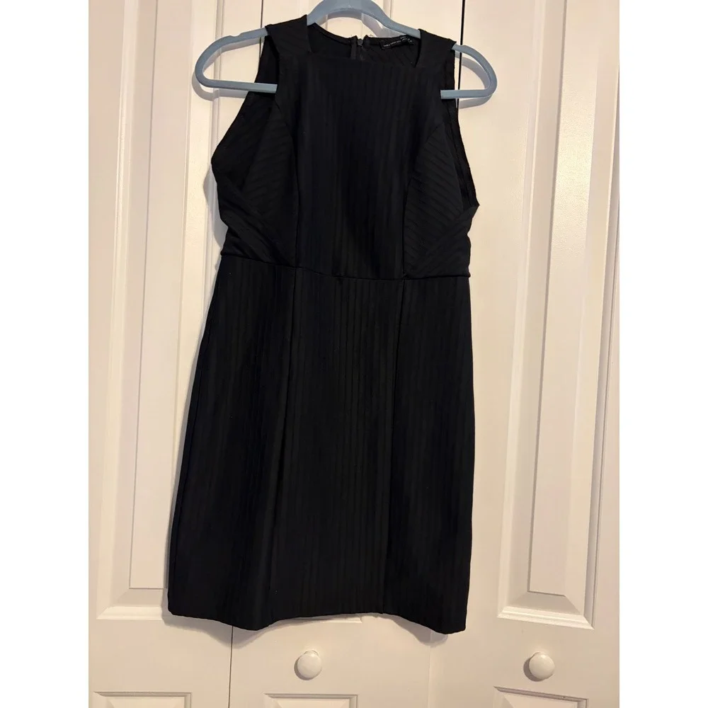 Zara Dress Ribbed Mini Black Sleeveless High Neck L Large Contemporary‎ Chic